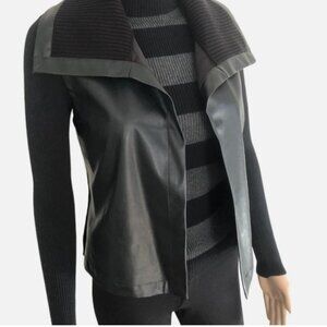 August Silk Vegan Black Leather & Knit Vest Brown Tan Open Front Sleeveless
